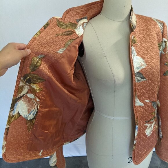 Ellen Tracy Neiman Marcus Floral Quilted Jacket Orange Tan 6 Vintage Preppy Work - Picture 6 of 11